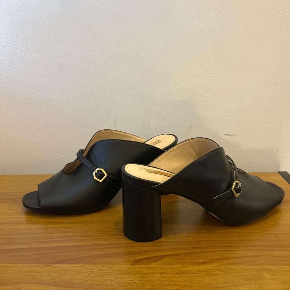 Louise et Cie Kimba Black Leather Block Heel Mules Gold Buckle Open Toe 9M - Picture 7 of 11